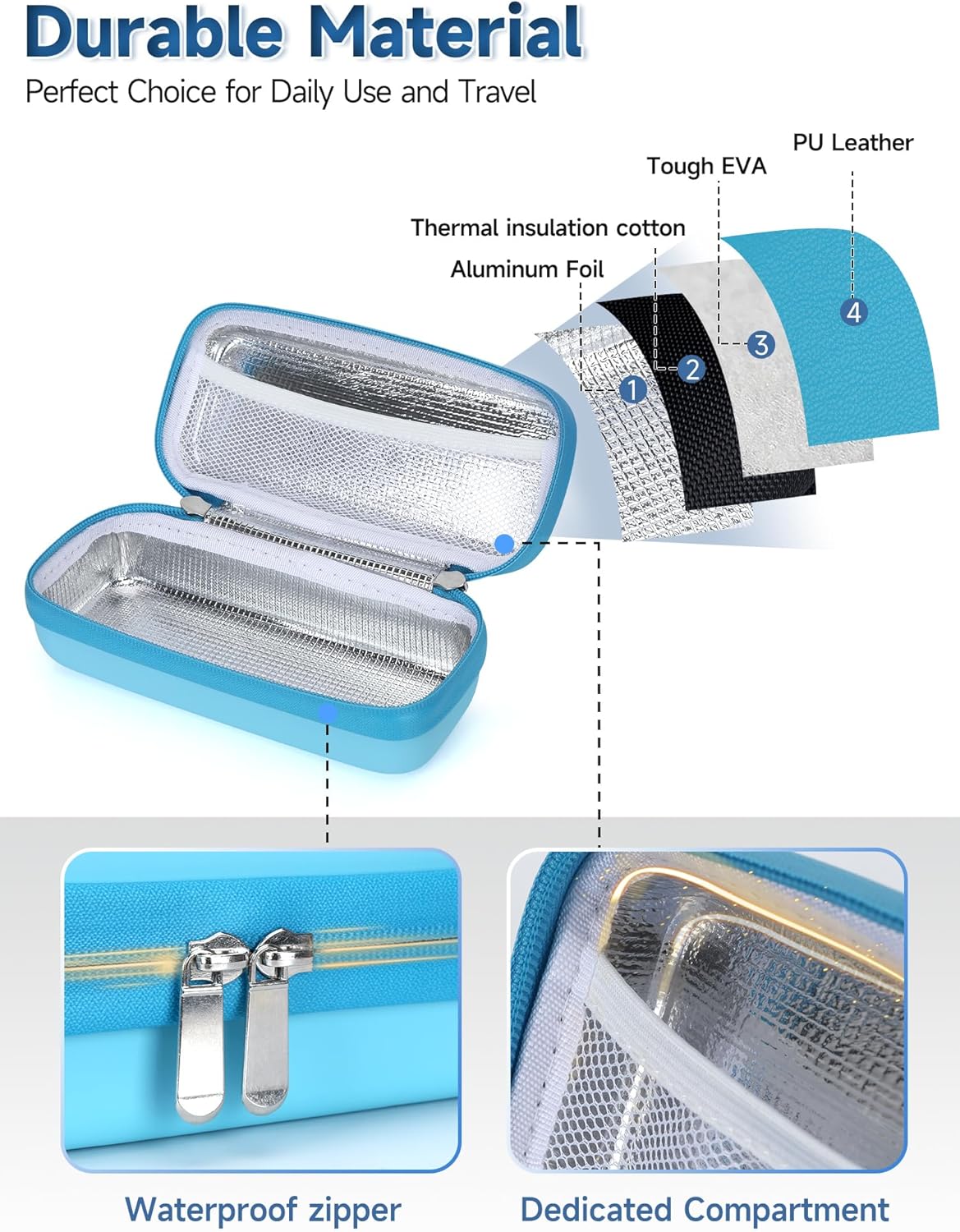 Insulin Vial Cooler Travel Case - 8 Slots Freezable Ice Brick Organizer for Peptide Vials, GLP-1 Fridge Holder Diabetic Small Bottle Refrigerator for 10ml U-100 Vials