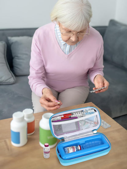 Insulin Vial Cooler Travel Case - 8 Slots Freezable Ice Brick Organizer for Peptide Vials, GLP-1 Fridge Holder Diabetic Small Bottle Refrigerator for 10ml U-100 Vials