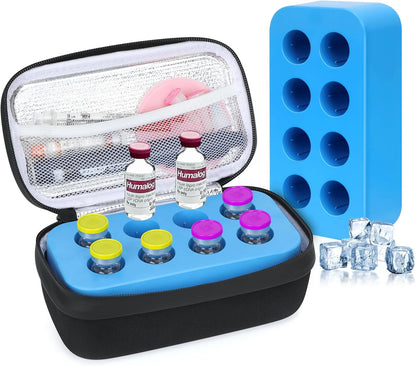 Insulin Vial Cooler Travel Case - 8 Slots Freezable Ice Brick Organizer for Peptide Vials, GLP-1 Fridge Holder Diabetic Small Bottle Refrigerator for 10ml U-100 Vials