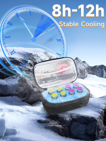 Insulin Vial Cooler Travel Case - 8 Slots Freezable Ice Brick Organizer for Peptide Vials, GLP-1 Fridge Holder Diabetic Small Bottle Refrigerator for 10ml U-100 Vials