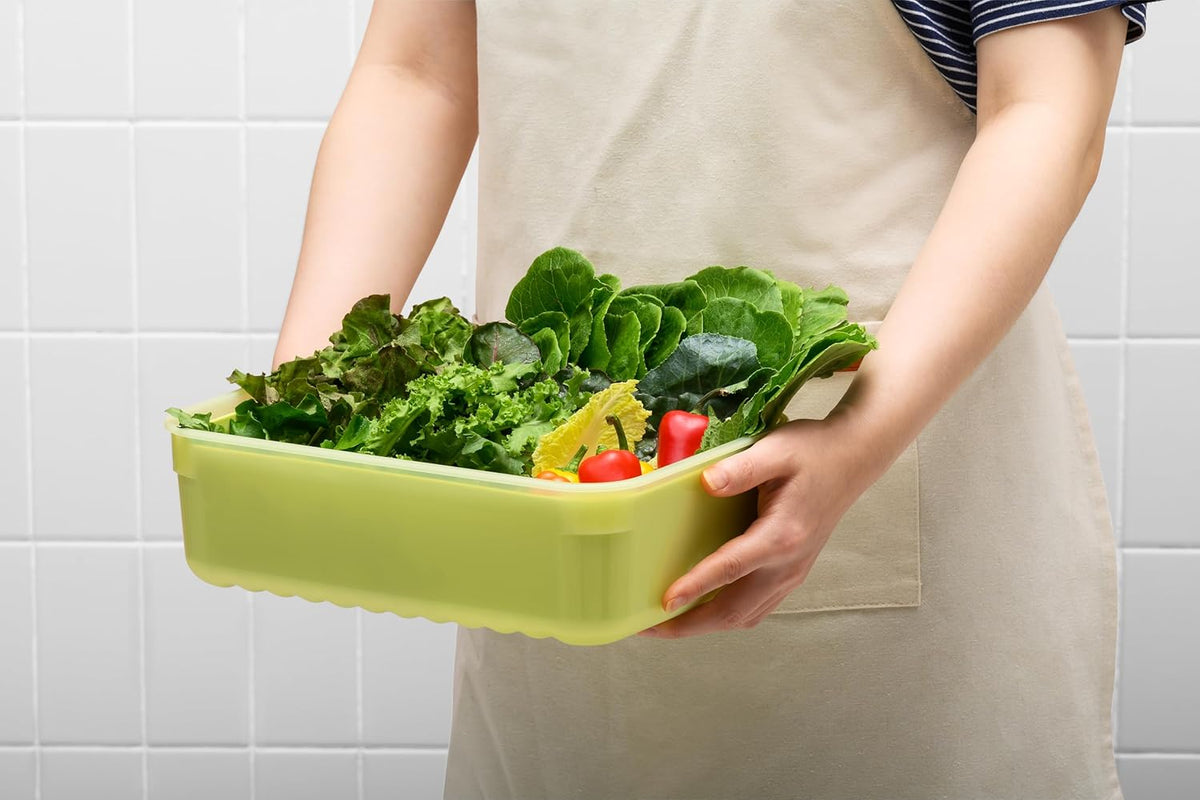 Fresh-Block Plastic Food Storage Container | Produce Storage Containers for Fridge | Vegetable & Fruit Storage Containers for Fridge, Airtight Storage, Microwave & Dishwasher Safe, 3.2L