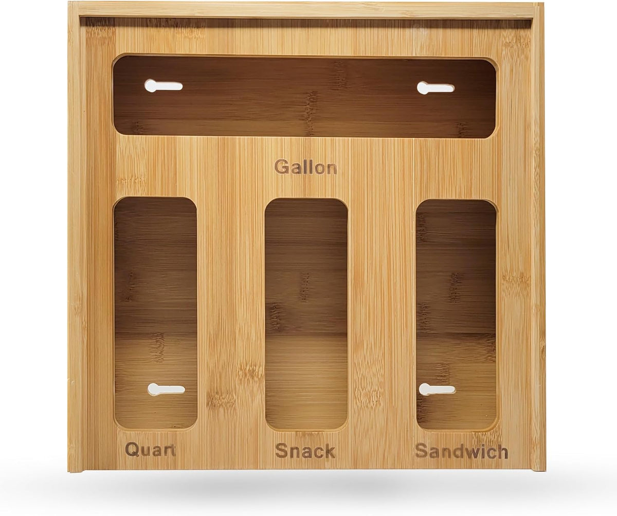 Ziplock Bag Organizer for Drawer – Bamboo Ziploc Bag Holder with Sliding Lid for Gallon, Quart, Snack & Sandwich Bags