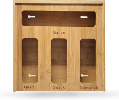 Ziplock Bag Organizer for Drawer – Bamboo Ziploc Bag Holder with Sliding Lid for Gallon, Quart, Snack & Sandwich Bags