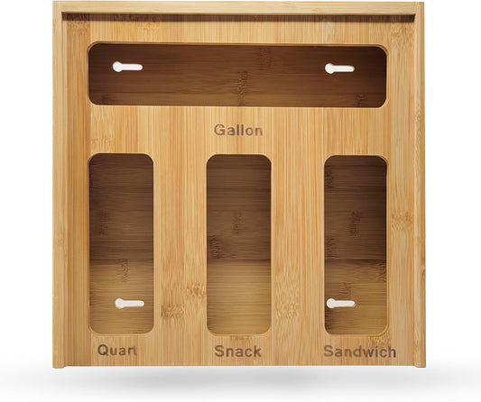 Ziplock Bag Organizer for Drawer – Bamboo Ziploc Bag Holder with Sliding Lid for Gallon, Quart, Snack & Sandwich Bags