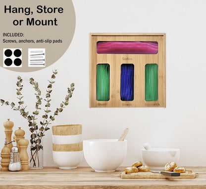 Ziplock Bag Organizer for Drawer – Bamboo Ziploc Bag Holder with Sliding Lid for Gallon, Quart, Snack & Sandwich Bags