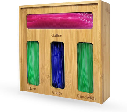 Ziplock Bag Organizer for Drawer – Bamboo Ziploc Bag Holder with Sliding Lid for Gallon, Quart, Snack & Sandwich Bags