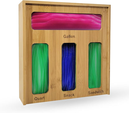 Ziplock Bag Organizer for Drawer – Bamboo Ziploc Bag Holder with Sliding Lid for Gallon, Quart, Snack & Sandwich Bags