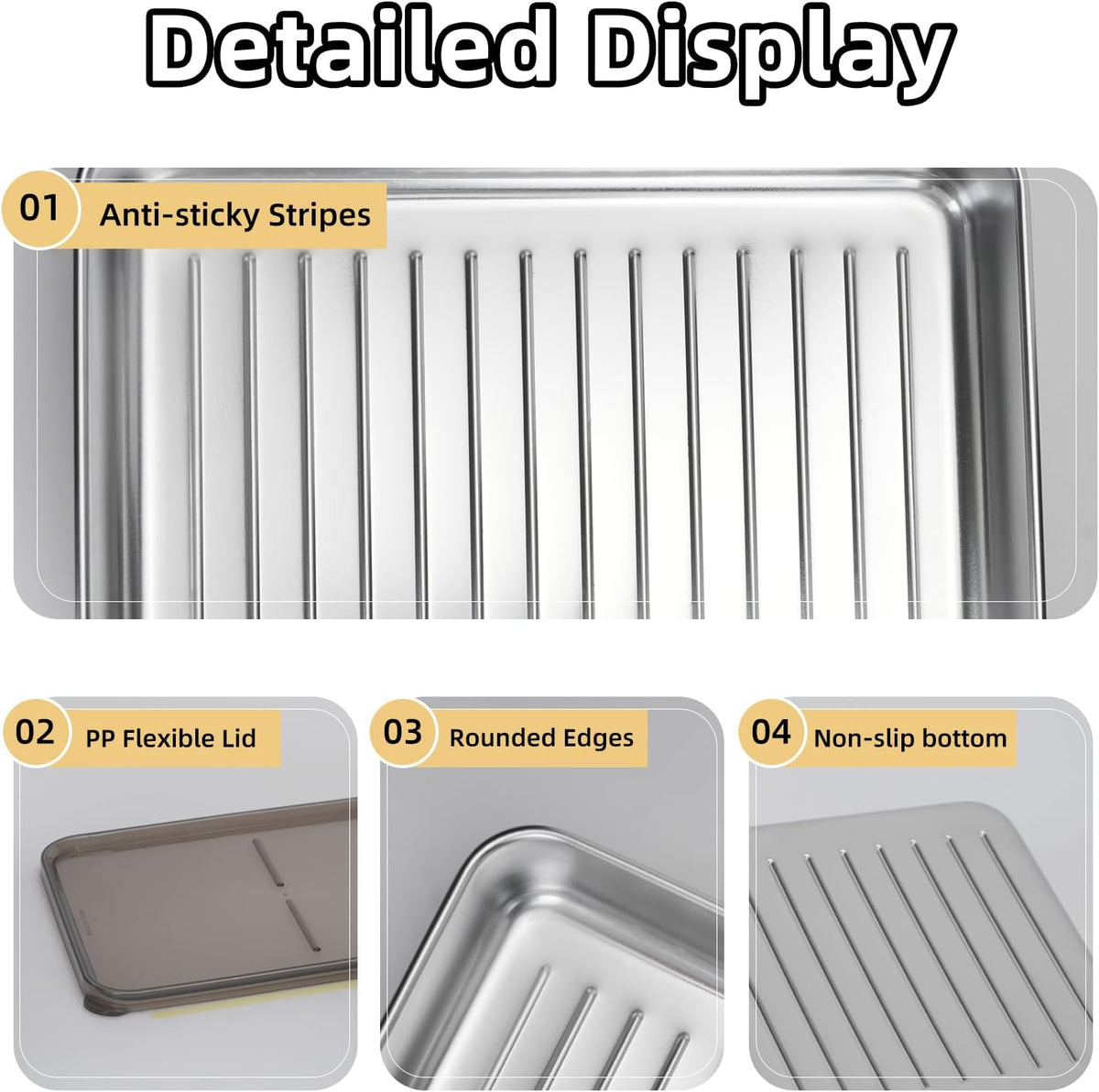 4 Pcs Bacon Cheese Container for Fridge, Deli Meat Storage Containers | 304 Stainless Steel Food Containers with Lids, Dishwasher Safe Food Container for Refrigerator with Sponge Wipe