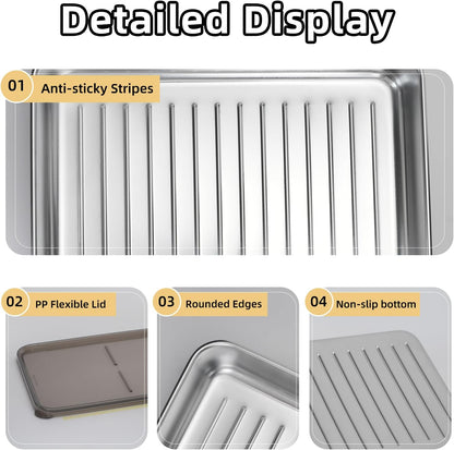 4 Pcs Bacon Cheese Container for Fridge, Deli Meat Storage Containers | 304 Stainless Steel Food Containers with Lids, Dishwasher Safe Food Container for Refrigerator with Sponge Wipe