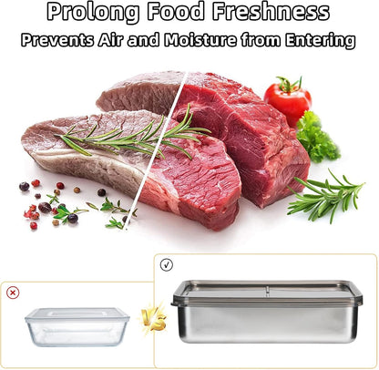 4 Pcs Bacon Cheese Container for Fridge, Deli Meat Storage Containers | 304 Stainless Steel Food Containers with Lids, Dishwasher Safe Food Container for Refrigerator with Sponge Wipe