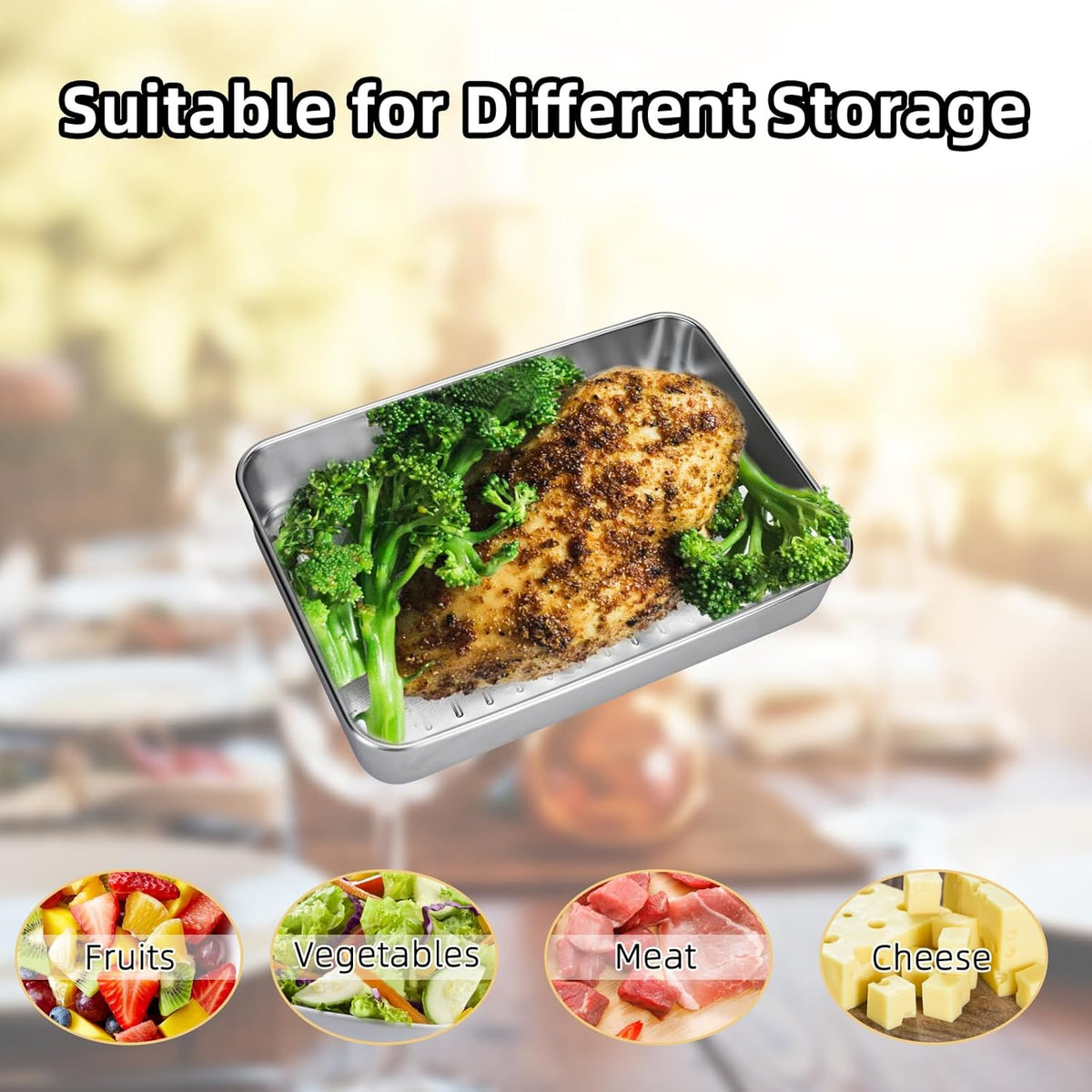 4 Pcs Bacon Cheese Container for Fridge, Deli Meat Storage Containers | 304 Stainless Steel Food Containers with Lids, Dishwasher Safe Food Container for Refrigerator with Sponge Wipe