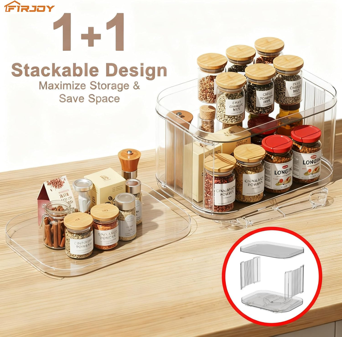 Lazy Susan Turntable for Refrigerator, Square Turntable Organizer for Fridge Cabinet, Pantry, Countertop (15.3" x 11.1" Rectangle - Clear)