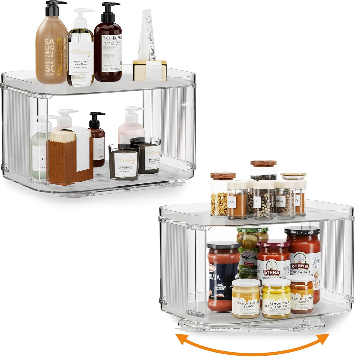 Lazy Susan Turntable for Refrigerator, Square Turntable Organizer for Fridge Cabinet, Pantry, Countertop (15.3" x 11.1" Rectangle - Clear)