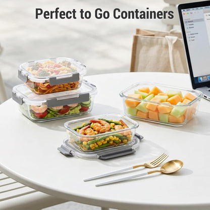 10 Sets 36 oz & 12 oz Glass Food Storage Containers with lids, Gray