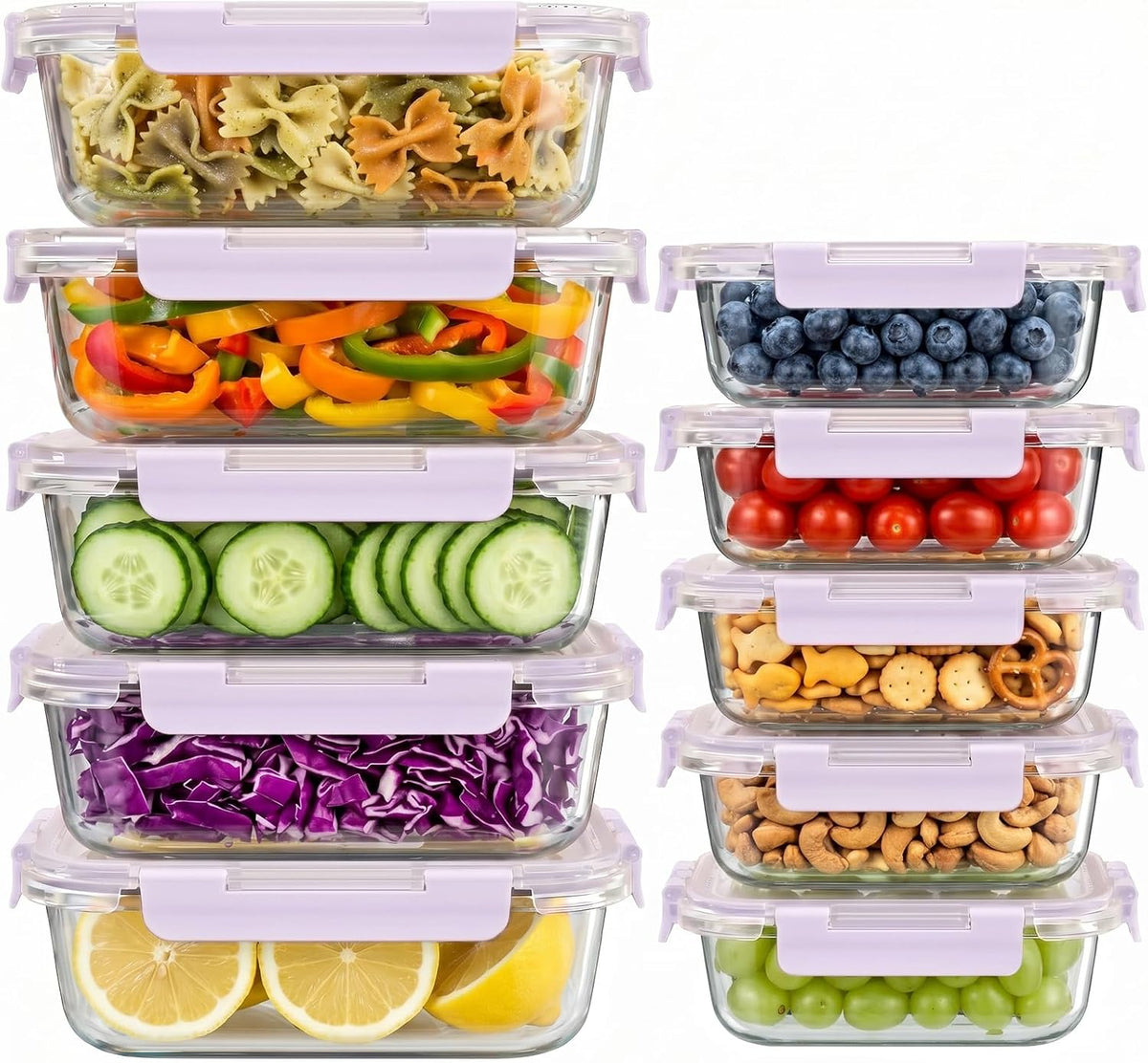 10 Sets 36 oz & 12 oz Glass Food Storage Containers with lids, Gray