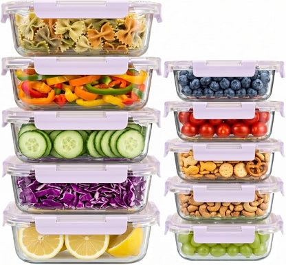 10 Sets 36 oz & 12 oz Glass Food Storage Containers with lids, Gray