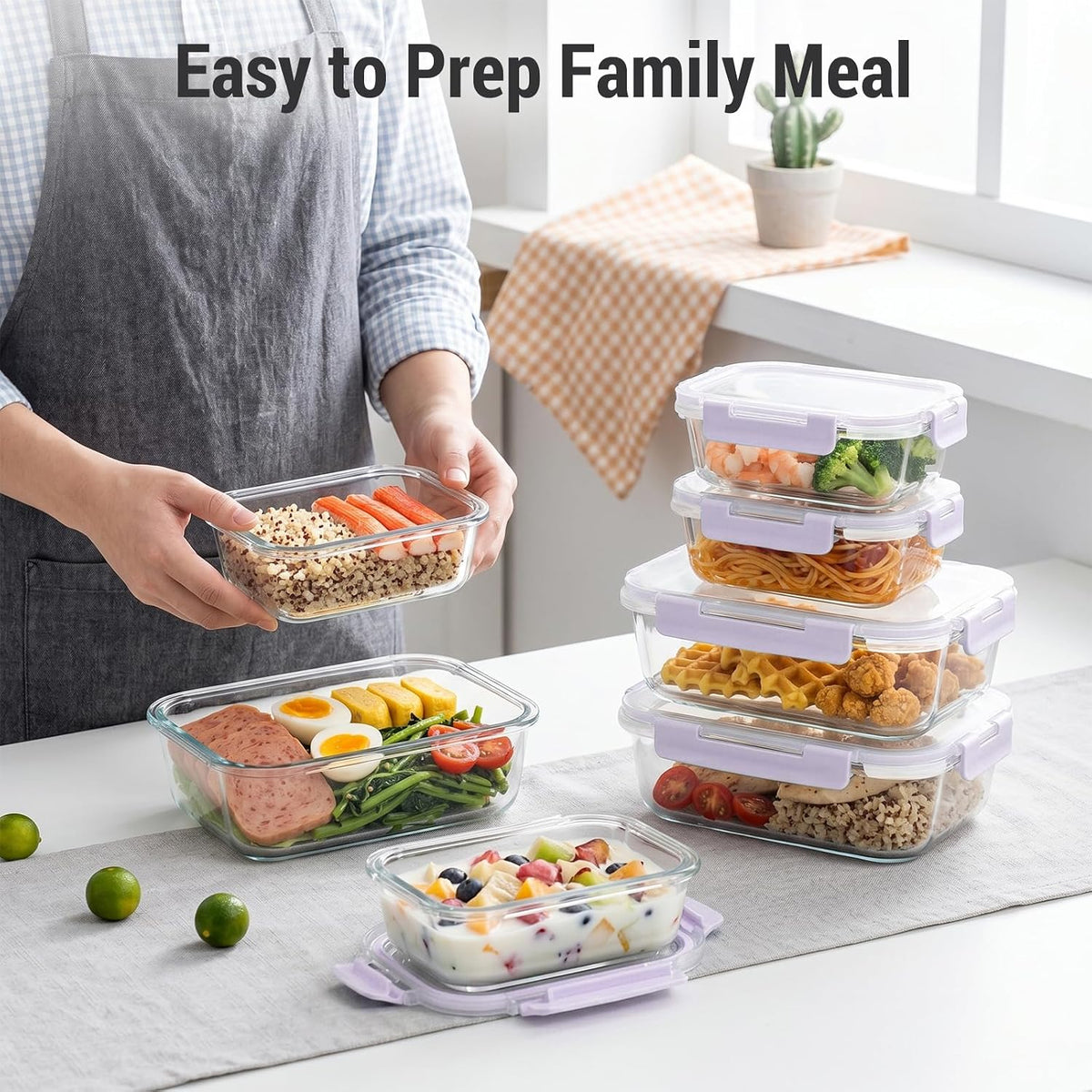 10 Sets 36 oz & 12 oz Glass Food Storage Containers with lids, Gray