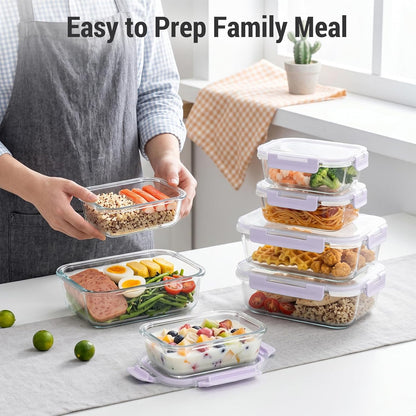 10 Sets 36 oz & 12 oz Glass Food Storage Containers with lids, Gray