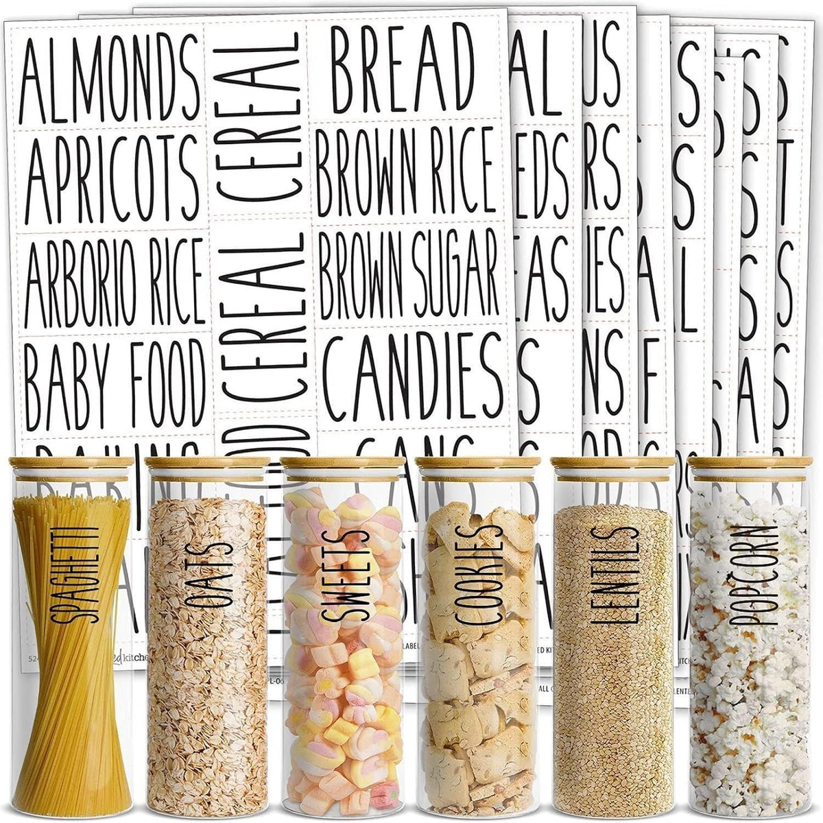 Labels for Storage Bins - 158 Count, White Script Vinyl - Removable Waterproof Labels for Food Containers & Pantry, Kitchen & Freezer Organization