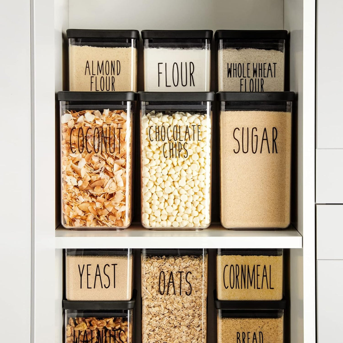 Labels for Storage Bins - 158 Count, White Script Vinyl - Removable Waterproof Labels for Food Containers & Pantry, Kitchen & Freezer Organization