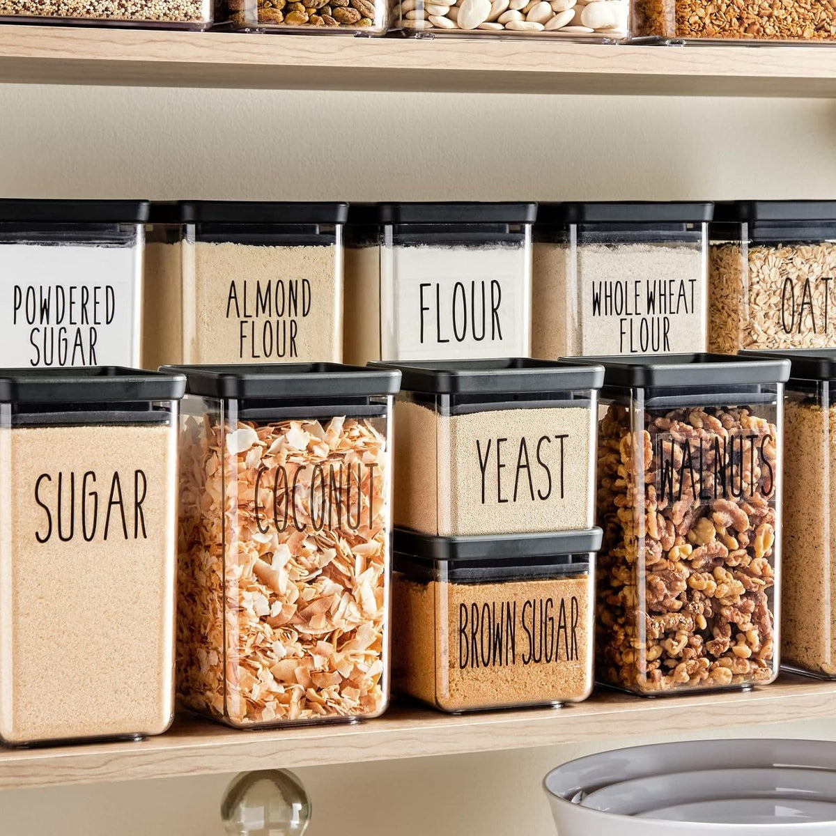 Labels for Storage Bins - 158 Count, White Script Vinyl - Removable Waterproof Labels for Food Containers & Pantry, Kitchen & Freezer Organization