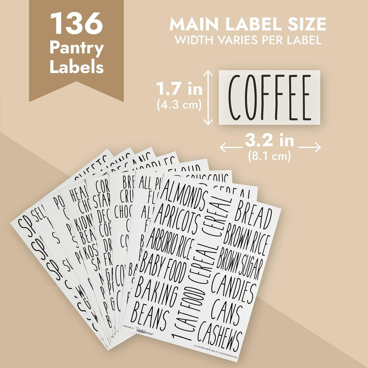 Labels for Storage Bins - 158 Count, White Script Vinyl - Removable Waterproof Labels for Food Containers & Pantry, Kitchen & Freezer Organization