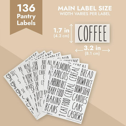 Labels for Storage Bins - 158 Count, White Script Vinyl - Removable Waterproof Labels for Food Containers & Pantry, Kitchen & Freezer Organization