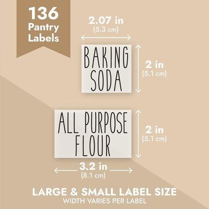 Labels for Storage Bins - 158 Count, White Script Vinyl - Removable Waterproof Labels for Food Containers & Pantry, Kitchen & Freezer Organization