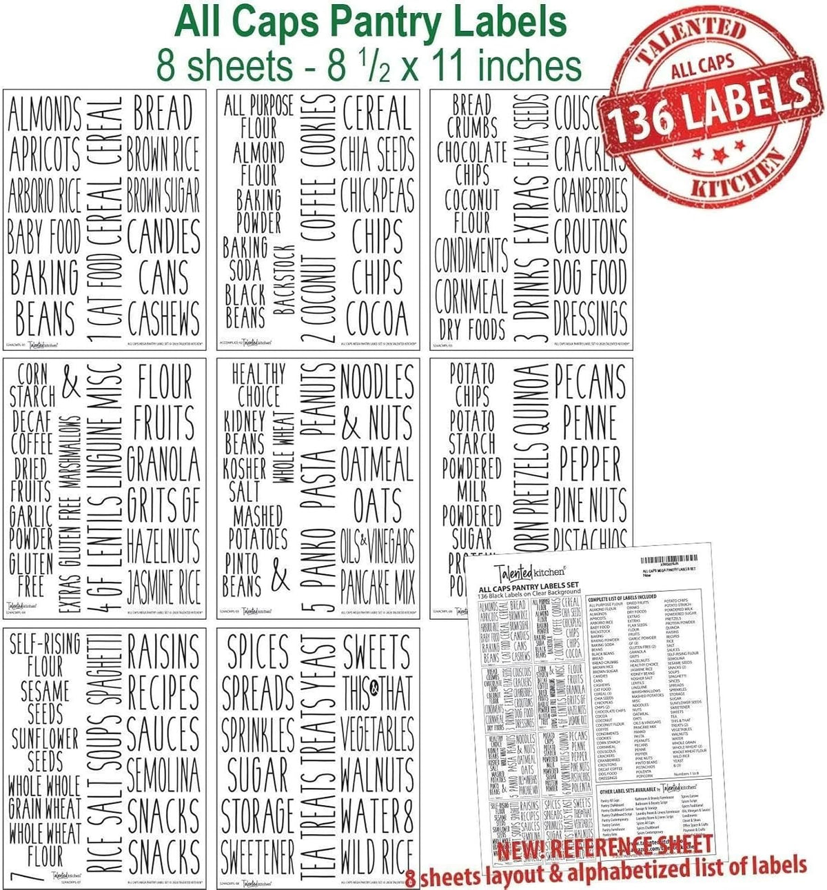 Labels for Storage Bins - 158 Count, White Script Vinyl - Removable Waterproof Labels for Food Containers & Pantry, Kitchen & Freezer Organization