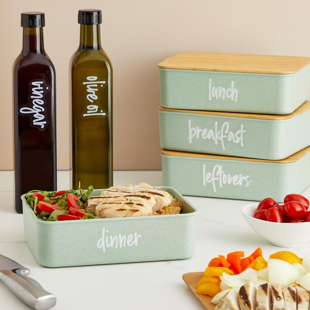 Labels for Storage Bins - 158 Count, White Script Vinyl - Removable Waterproof Labels for Food Containers & Pantry, Kitchen & Freezer Organization