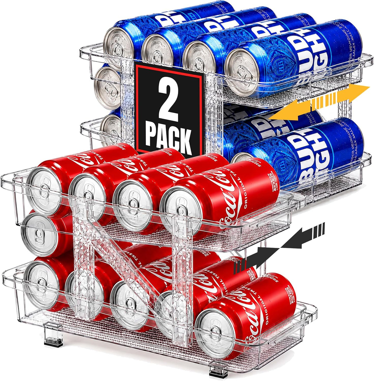 Expandable Soda Can Dispenser For Fridge - 2-Pack - Clear Transparent Soda Can Organizer For Refrigerator, Kitchen, and Pantry Storage Organizer for Cans, Beverage Bottle, Canned Food & Bottles