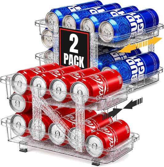Expandable Soda Can Dispenser For Fridge - 2-Pack - Clear Transparent Soda Can Organizer For Refrigerator, Kitchen, and Pantry Storage Organizer for Cans, Beverage Bottle, Canned Food & Bottles