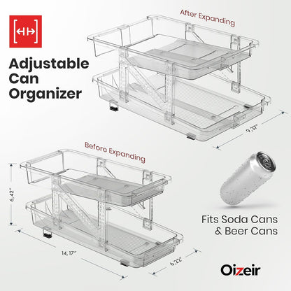 Expandable Soda Can Dispenser For Fridge - 2-Pack - Clear Transparent Soda Can Organizer For Refrigerator, Kitchen, and Pantry Storage Organizer for Cans, Beverage Bottle, Canned Food & Bottles
