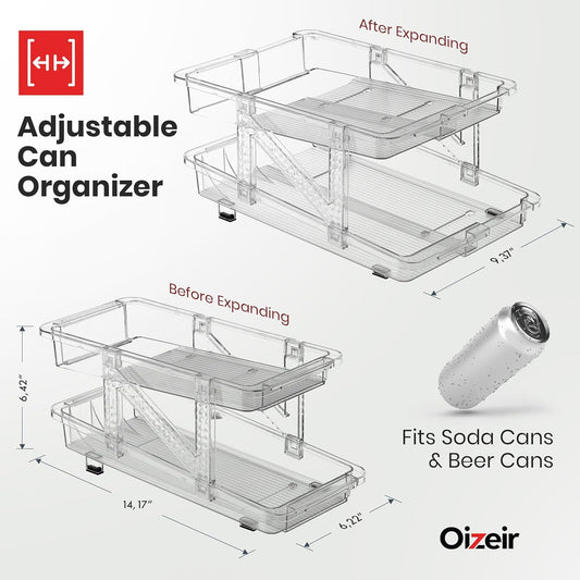 Expandable Soda Can Dispenser For Fridge - 2-Pack - Clear Transparent Soda Can Organizer For Refrigerator, Kitchen, and Pantry Storage Organizer for Cans, Beverage Bottle, Canned Food & Bottles