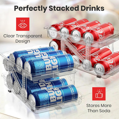 Expandable Soda Can Dispenser For Fridge - 2-Pack - Clear Transparent Soda Can Organizer For Refrigerator, Kitchen, and Pantry Storage Organizer for Cans, Beverage Bottle, Canned Food & Bottles
