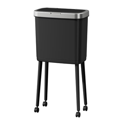 Kitchen Trash Can with Lid and Wheels, 15L White Slim High Foot Garbage Bin with Gold Edge, Pop Up Dog Proof Trash Can with Raised Legs, Plastic Trash Can for Laundry Room, Bathroom, Office