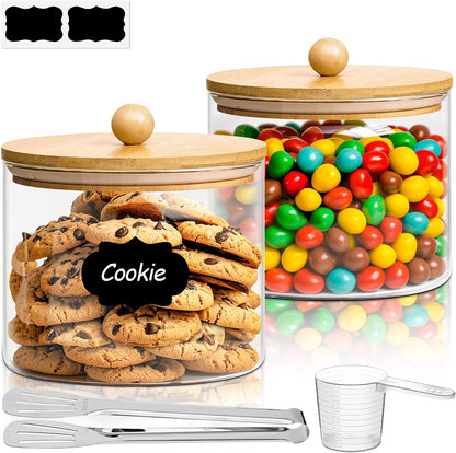 Glass Storage Jars with Bamboo Lids 3.6 Qt 2 Pack Large Wide Mouth | Pantry Organization, Flour Sugar Coffee Beans, Pasta Cereal Dry Food, Big Capacity, Cabinet Organization, Dry Food Storage