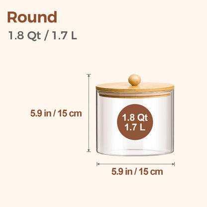 Glass Storage Jars with Bamboo Lids 3.6 Qt 2 Pack Large Wide Mouth | Pantry Organization, Flour Sugar Coffee Beans, Pasta Cereal Dry Food, Big Capacity, Cabinet Organization, Dry Food Storage