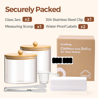 Glass Storage Jars with Bamboo Lids 3.6 Qt 2 Pack Large Wide Mouth | Pantry Organization, Flour Sugar Coffee Beans, Pasta Cereal Dry Food, Big Capacity, Cabinet Organization, Dry Food Storage