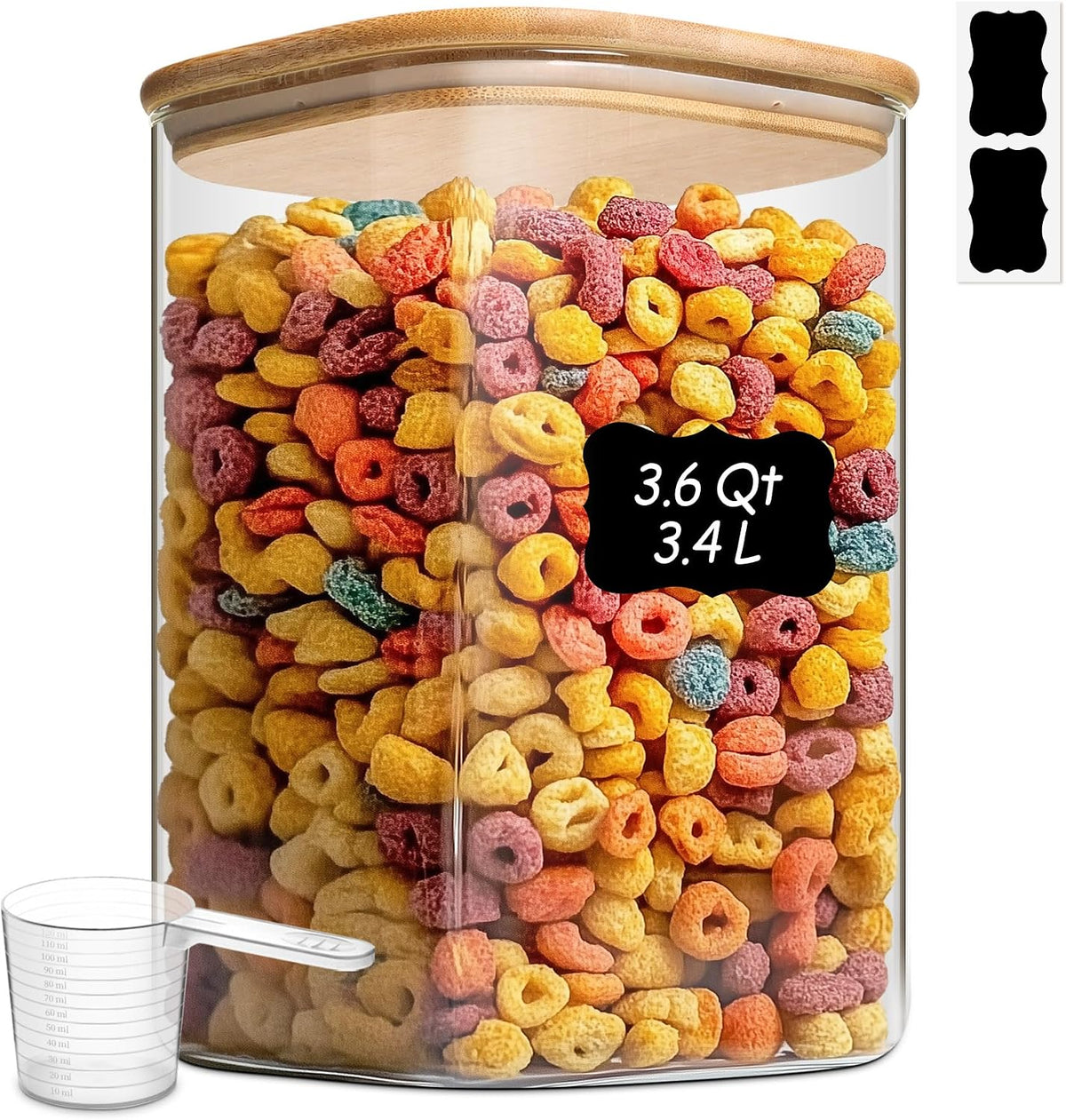 Glass Storage Jars with Bamboo Lids 3.6 Qt 2 Pack Large Wide Mouth | Pantry Organization, Flour Sugar Coffee Beans, Pasta Cereal Dry Food, Big Capacity, Cabinet Organization, Dry Food Storage