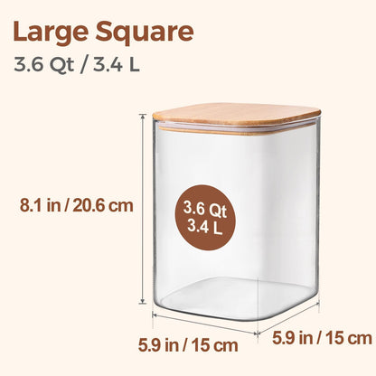 Glass Storage Jars with Bamboo Lids 3.6 Qt 2 Pack Large Wide Mouth | Pantry Organization, Flour Sugar Coffee Beans, Pasta Cereal Dry Food, Big Capacity, Cabinet Organization, Dry Food Storage