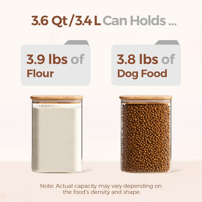 Glass Storage Jars with Bamboo Lids 3.6 Qt 2 Pack Large Wide Mouth | Pantry Organization, Flour Sugar Coffee Beans, Pasta Cereal Dry Food, Big Capacity, Cabinet Organization, Dry Food Storage