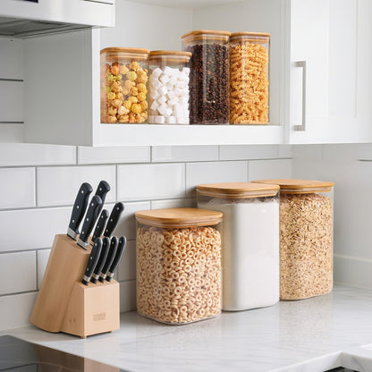 Glass Storage Jars with Bamboo Lids 3.6 Qt 2 Pack Large Wide Mouth | Pantry Organization, Flour Sugar Coffee Beans, Pasta Cereal Dry Food, Big Capacity, Cabinet Organization, Dry Food Storage