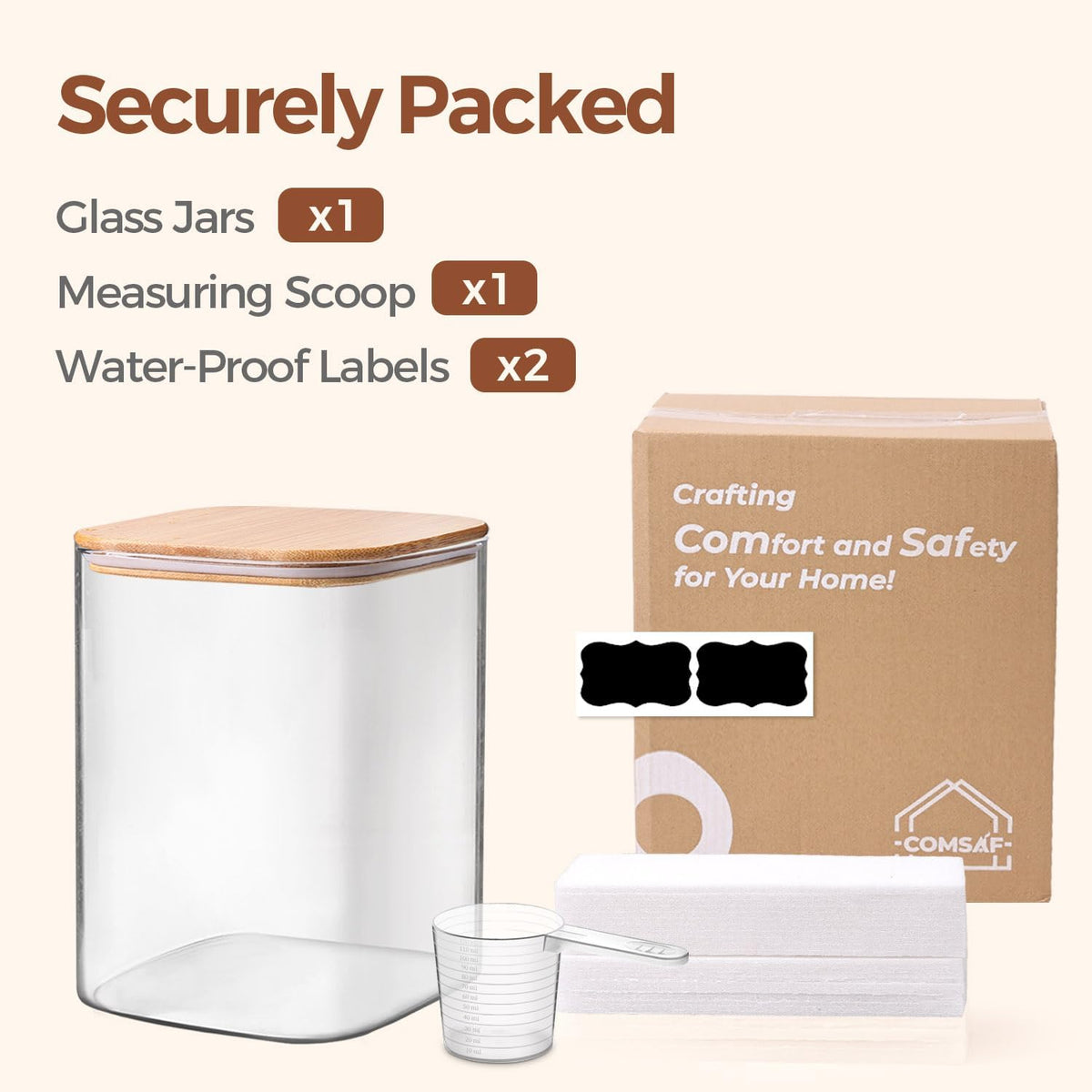 Glass Storage Jars with Bamboo Lids 3.6 Qt 2 Pack Large Wide Mouth | Pantry Organization, Flour Sugar Coffee Beans, Pasta Cereal Dry Food, Big Capacity, Cabinet Organization, Dry Food Storage
