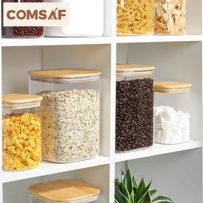 Glass Storage Jars with Bamboo Lids 3.6 Qt 2 Pack Large Wide Mouth | Pantry Organization, Flour Sugar Coffee Beans, Pasta Cereal Dry Food, Big Capacity, Cabinet Organization, Dry Food Storage