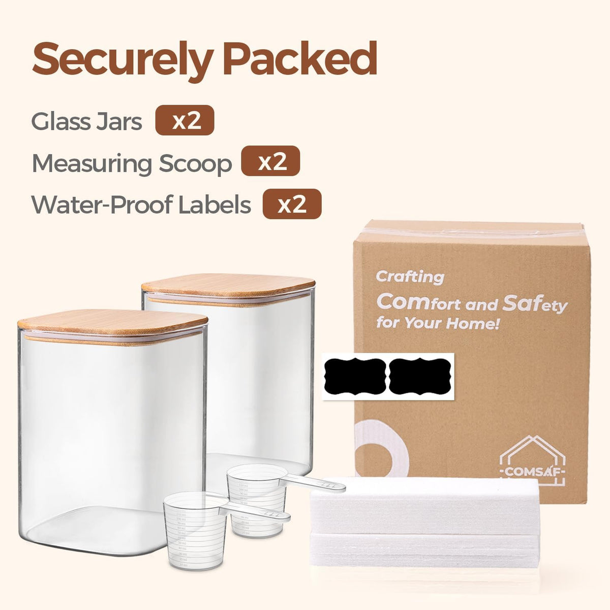 Glass Storage Jars with Bamboo Lids 3.6 Qt 2 Pack Large Wide Mouth | Pantry Organization, Flour Sugar Coffee Beans, Pasta Cereal Dry Food, Big Capacity, Cabinet Organization, Dry Food Storage