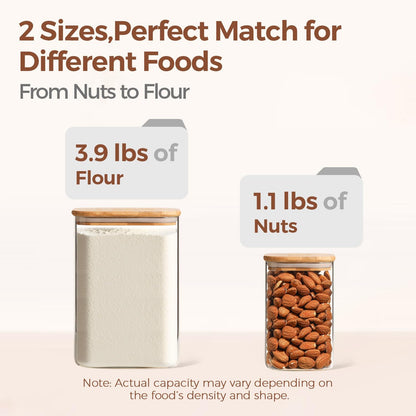 Glass Storage Jars with Bamboo Lids 3.6 Qt 2 Pack Large Wide Mouth | Pantry Organization, Flour Sugar Coffee Beans, Pasta Cereal Dry Food, Big Capacity, Cabinet Organization, Dry Food Storage