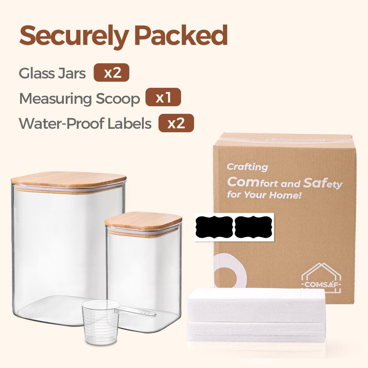 Glass Storage Jars with Bamboo Lids 3.6 Qt 2 Pack Large Wide Mouth | Pantry Organization, Flour Sugar Coffee Beans, Pasta Cereal Dry Food, Big Capacity, Cabinet Organization, Dry Food Storage