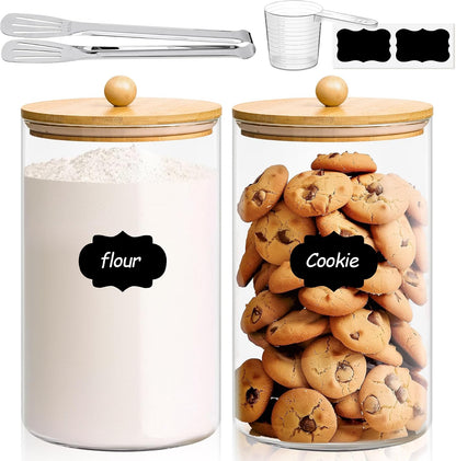 Glass Storage Jars with Bamboo Lids 3.6 Qt 2 Pack Large Wide Mouth | Pantry Organization, Flour Sugar Coffee Beans, Pasta Cereal Dry Food, Big Capacity, Cabinet Organization, Dry Food Storage
