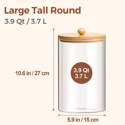 Glass Storage Jars with Bamboo Lids 3.6 Qt 2 Pack Large Wide Mouth | Pantry Organization, Flour Sugar Coffee Beans, Pasta Cereal Dry Food, Big Capacity, Cabinet Organization, Dry Food Storage